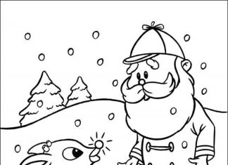 Printable coloring page of Rudolph with his grandfather