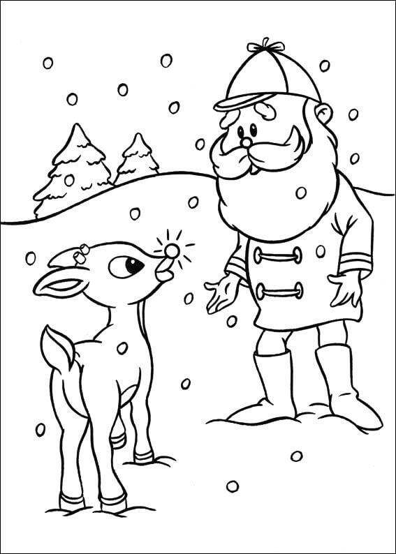 Printable coloring page of Rudolph with his grandfather
