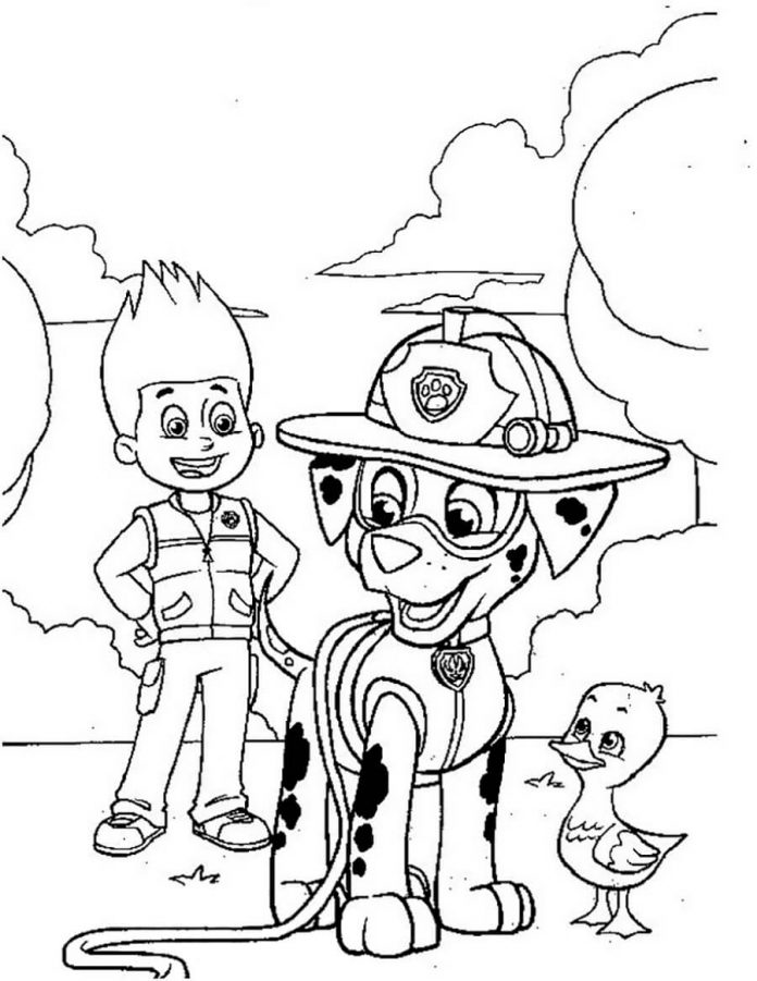 Coloring page Ryder with duck and doggie