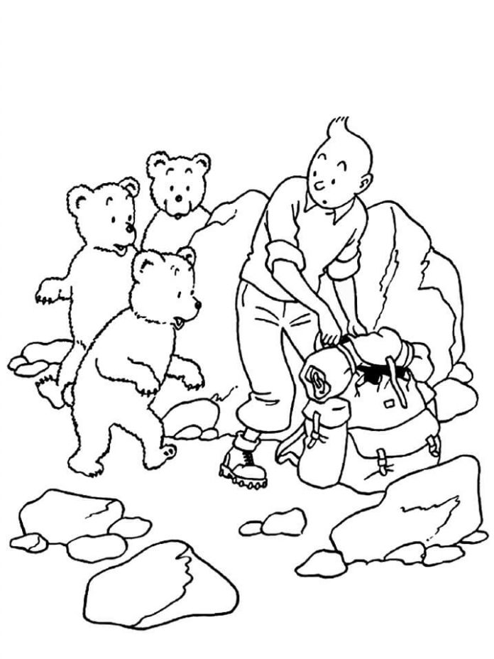 Tim und Struppi mit Bären ausmalen