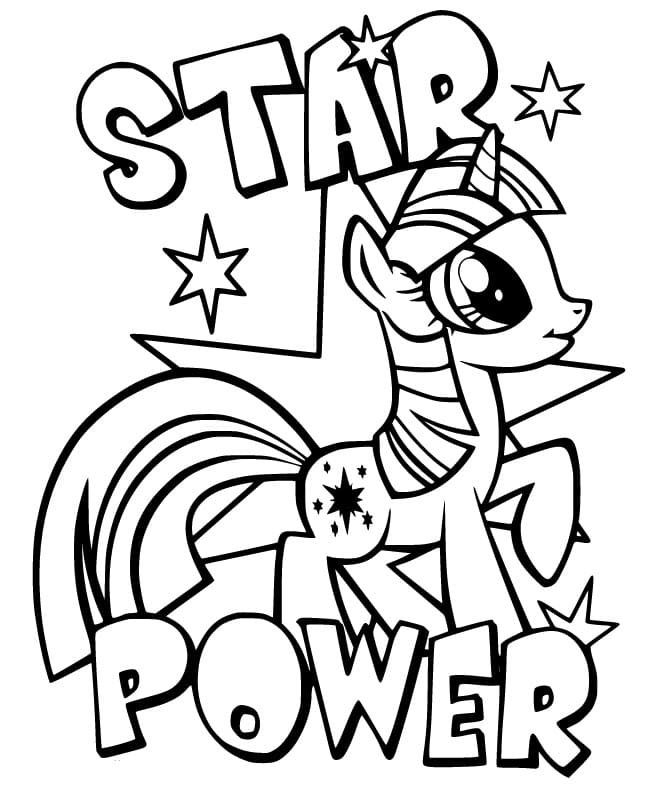 Livre à colorier Twilight Sparkle à imprimer, avec lettrage "star power".