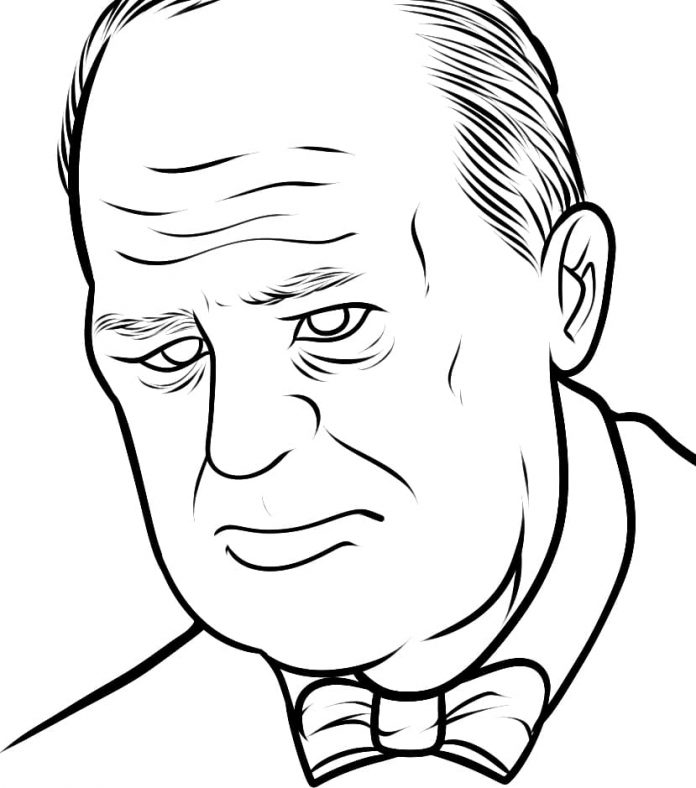 Coloring page Winston Churchill in a bow tie
