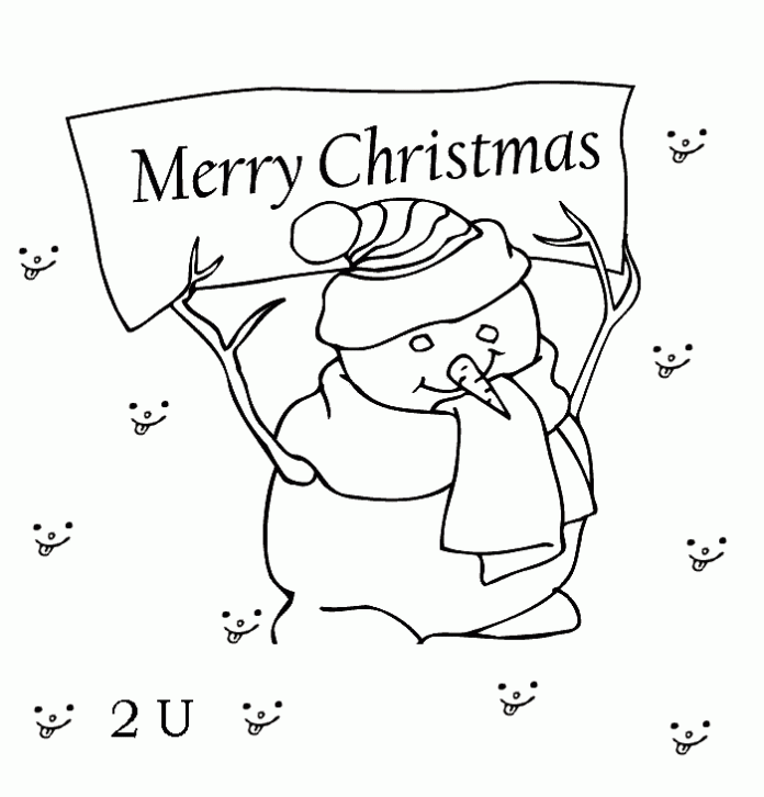 Druckbare Schneemann mit Marry Weihnachtskarte