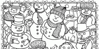 színező lap karácsonyi hóemberek egy keretben