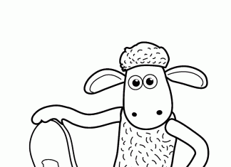 színező bárány Shaun gördeszkán nyomtatható gyerekeknek