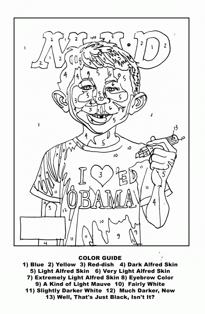 Coloring page of boy by number intructions