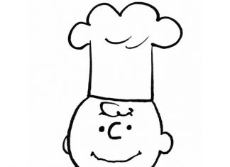 coloring page of a boy wearing a chef's hat