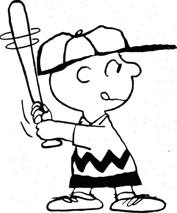 Färgbok av en pojke med ett basebollträ som kan skrivas ut