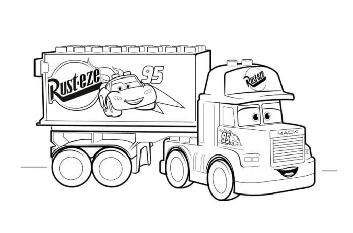 Farvelægningsbog lastbil med reklame af Lightning McQueen