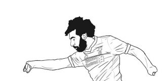 Nyomtatható Mohamed Salah labdarúgó edzés színező lap fiúknak