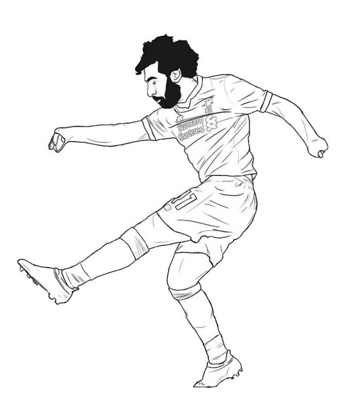 kolorowanka ćwiczenia w piłkę nożną z Mohamed Salah dla chłopców do druku