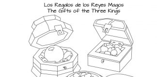 página para colorear regalos de los Reyes Magos