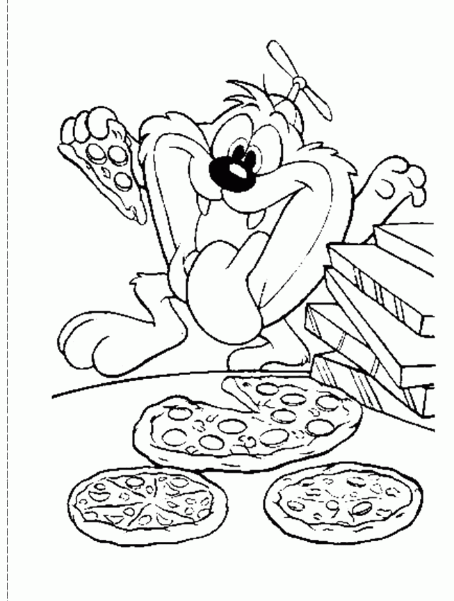 O diabo-da-tasmânia devora a página de coloração de pizza