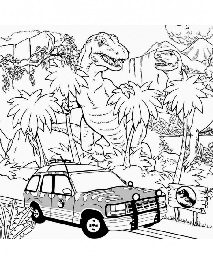 Coloring book Dinosaurs roaming the jungle printable and online