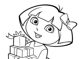 Coloring book for 2-year-old Dora with gifts