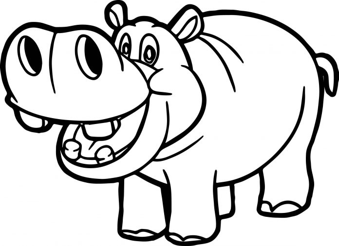Hippopotamus printable coloring book for kids