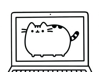 Färgbok för en 3 år gammal katt på en bärbar dator