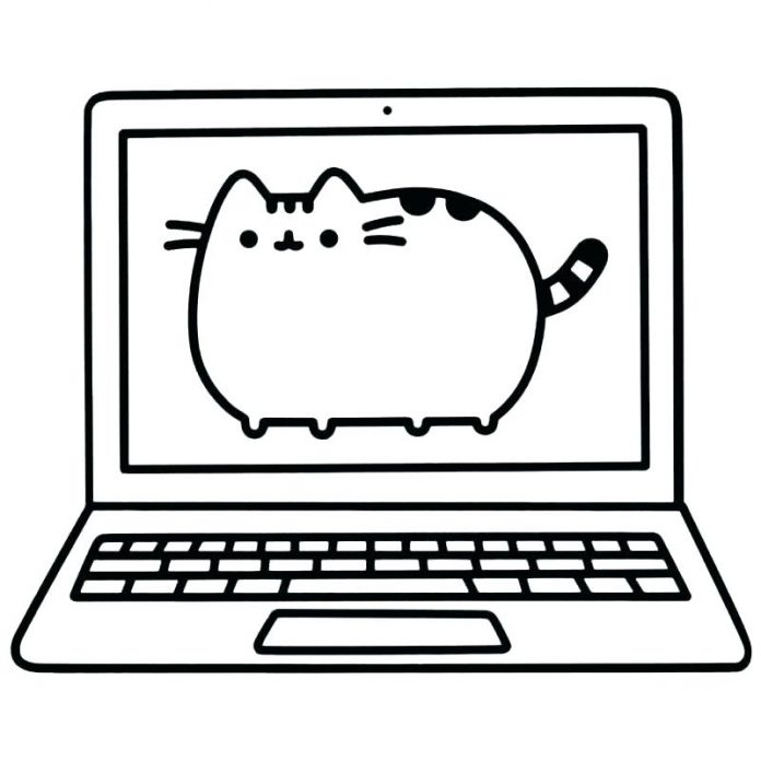 ノートパソコンで3歳の猫の塗り絵