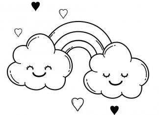 omaľovánka pre 3-ročné dieťa dúha v oblakoch