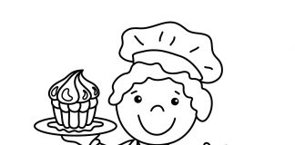 värityskirja 4-vuotiaalle leipuri kuppikakkujen kanssa
