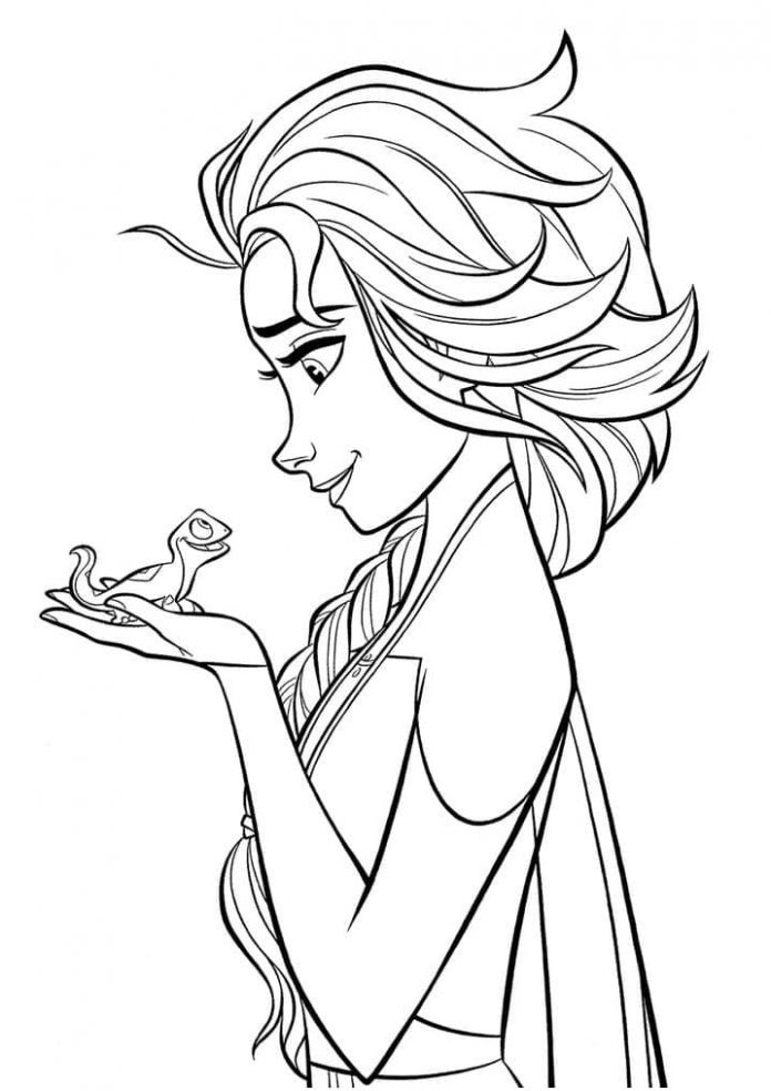 Coloring book for 5 year old Elsa with a lizard