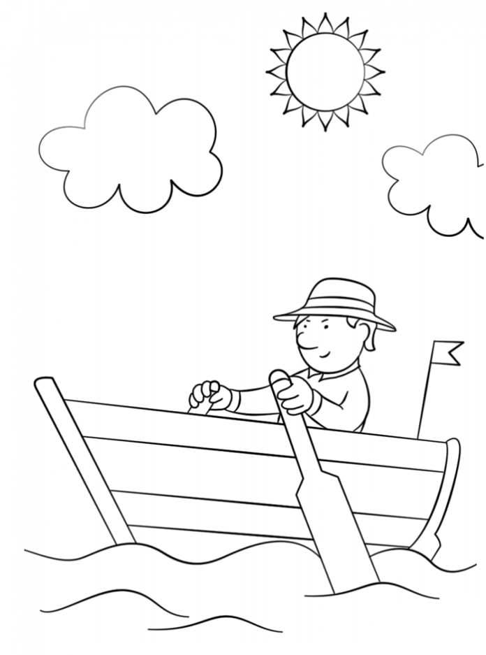 Ein Malbuch für einen 5-Jährigen Mr. segelt ein Boot