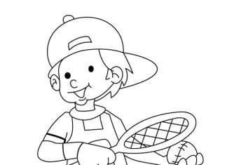 Um livro colorido para um garoto de 5 anos jogando tênis