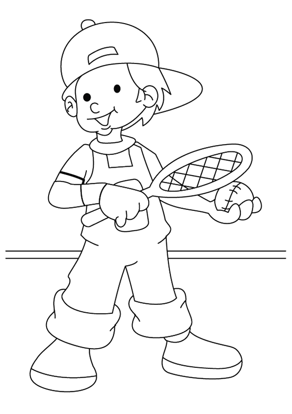 Um livro colorido para um garoto de 5 anos jogando tênis