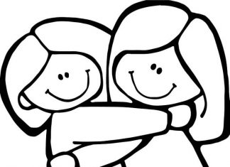 Coloring book for 5 year old hugging friends