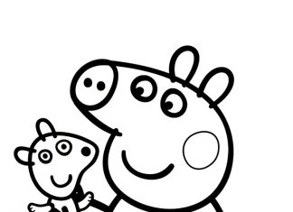 Libro da colorare e mascotte di Peppa Pig
