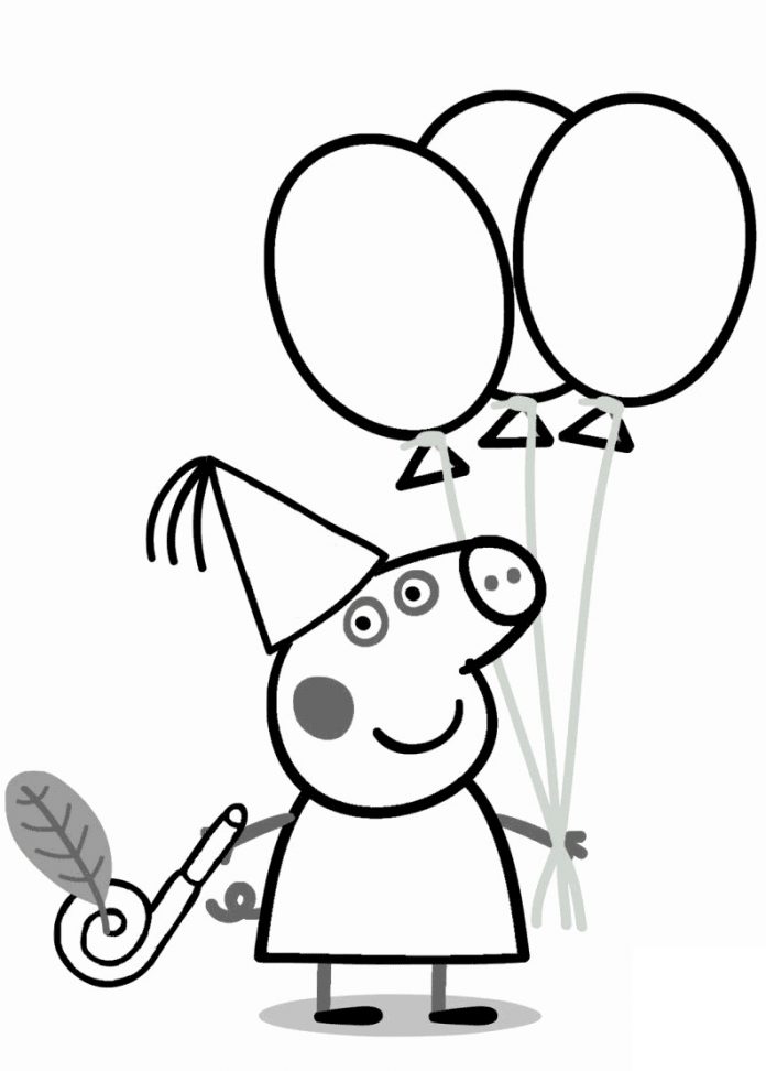 Peppa Pig ja ilmapallot värityskirja