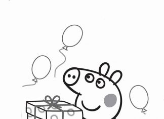 Um livro para colorir uma Pepa Pig de 5 anos de idade com um presente