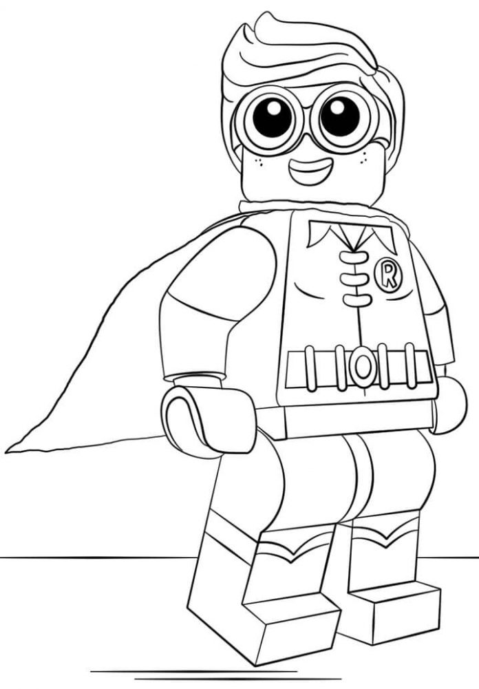 マントを着た7歳のレゴ・ヒーローの塗り絵