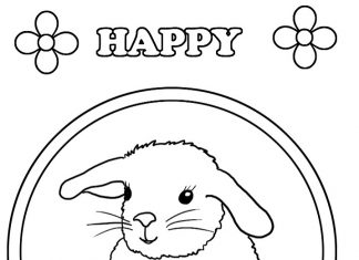 coloring page for 7 year old birthday card with hare