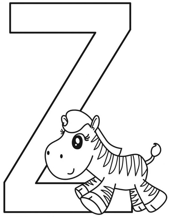 Coloring book for 7 year old little zebra letter Z