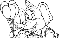 Coloring book for 7 year old elephant with cake