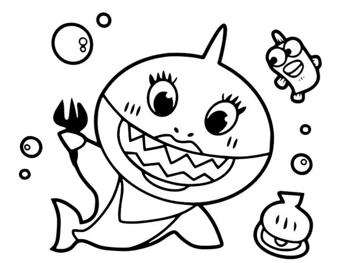Coloring book for 7 year old happy little shark