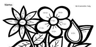 kolorowanka doniczka z kwiatami według rozwiązań matematycznych
