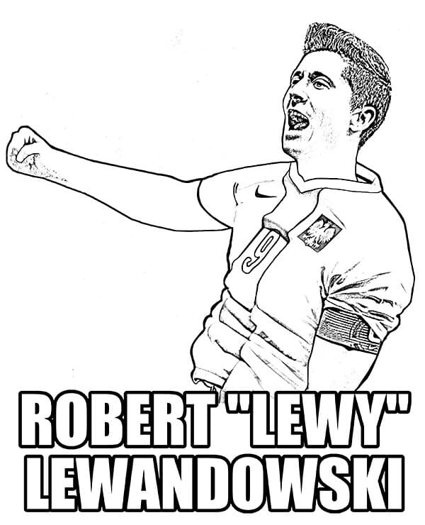 Foglio da colorare stampabile di un orgoglioso Lewandowski in nazionale