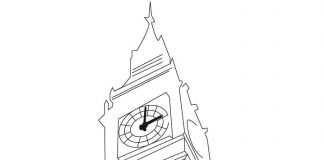 Printable coloring book of Big Ben clock in London
