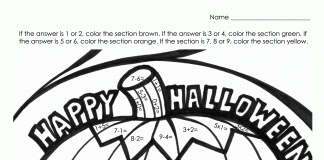 kolorowanka dynia halloween według rozwiązań matematycznych