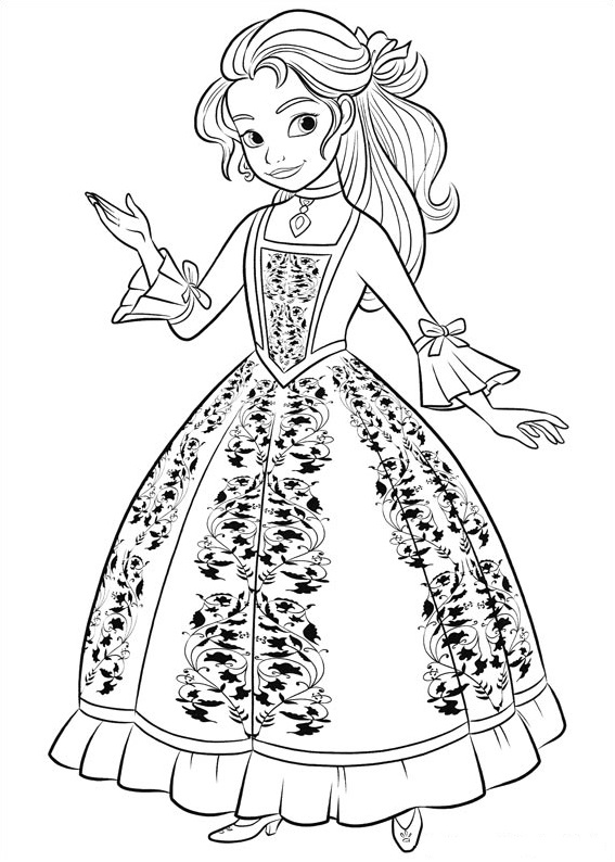 A coloring book of a girl from the fairy tale Elena of Avalor