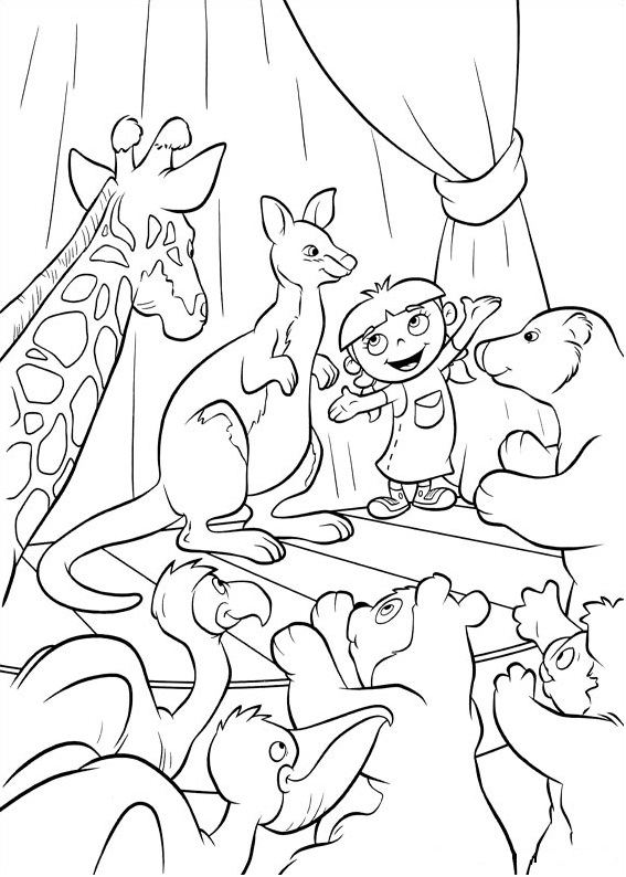 Un livre de coloriage d'une fille avec les animaux du dessin animé Les Petits Einstein.