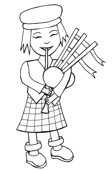 farvelægning af en pige, der spiller et instrument