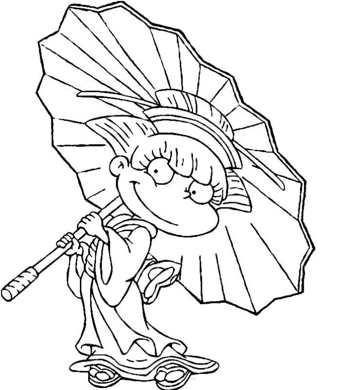 kolorowanka dziewczynka z parasolką do druku