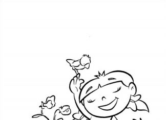 coloring book of a girl with birds