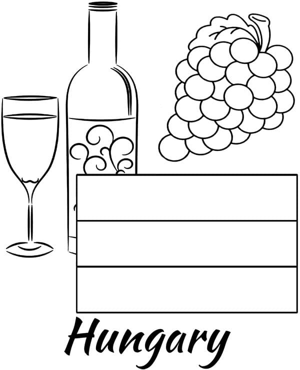 pagina da colorare bandiera dell'Ungheria con vino