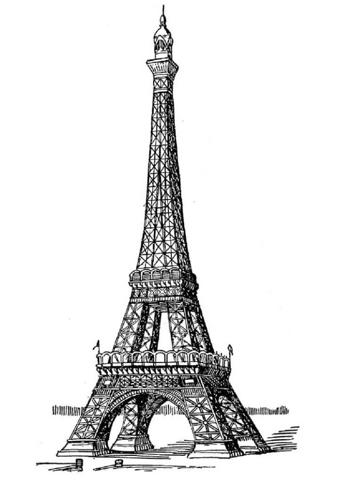 fransk Eiffeltårn til udskrivning, som kan farvelægges