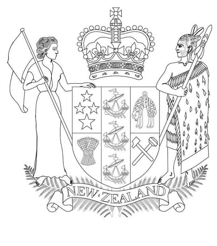 Printable coloring book of New Zealand's coat of arms