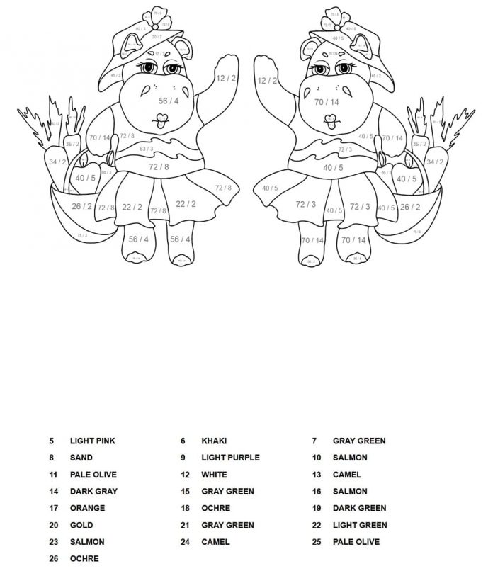 Hippopotamus coloring book by color instructions